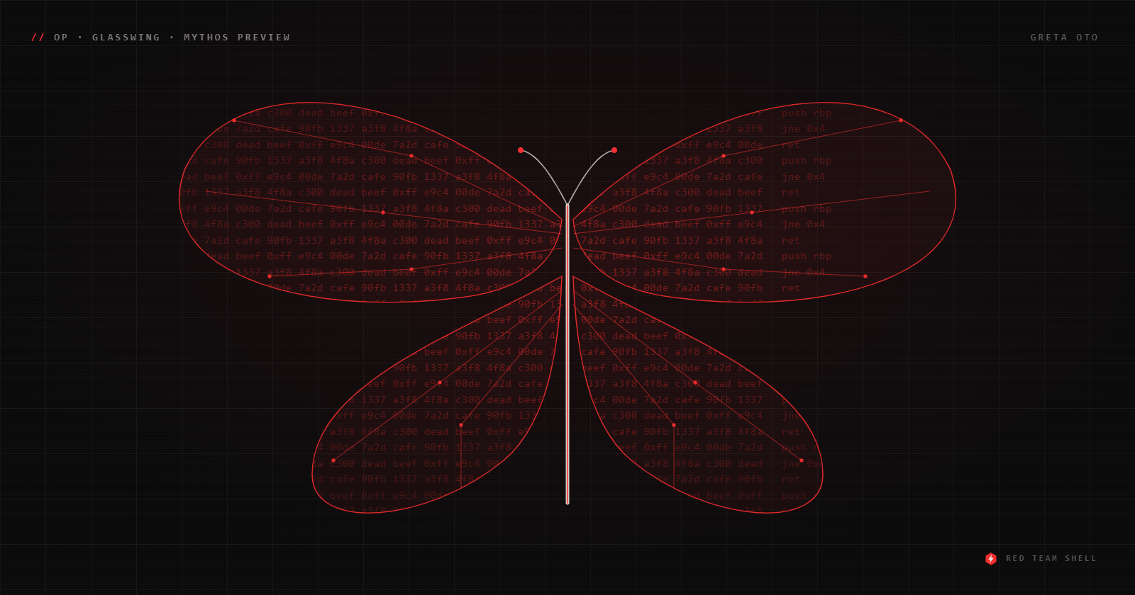 Project Glasswing hero — a glasswing butterfly rendered as translucent wireframe circuit traces